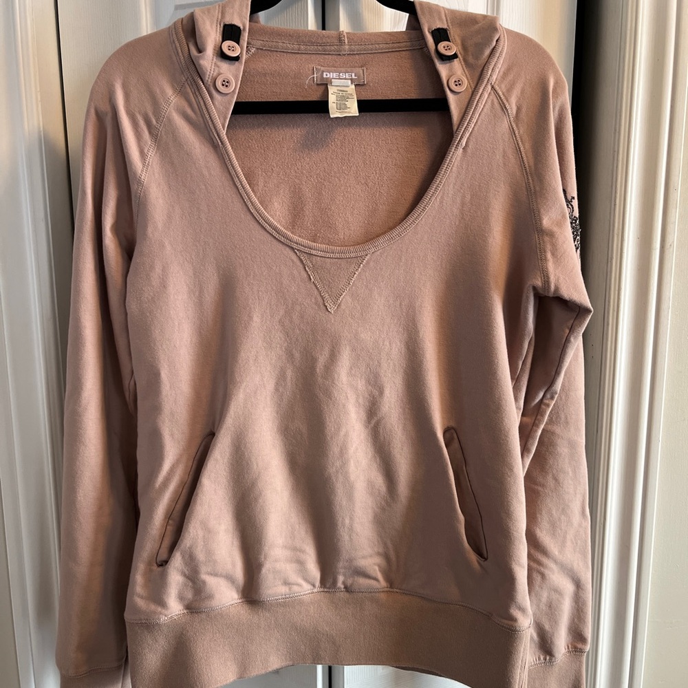 Diesel Women's Light Pink Scoop Neck Hoodie Sweatshirt